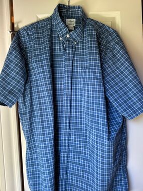L.L. Bean Blue Plaid Short-Sleeve Button-Down Shirt